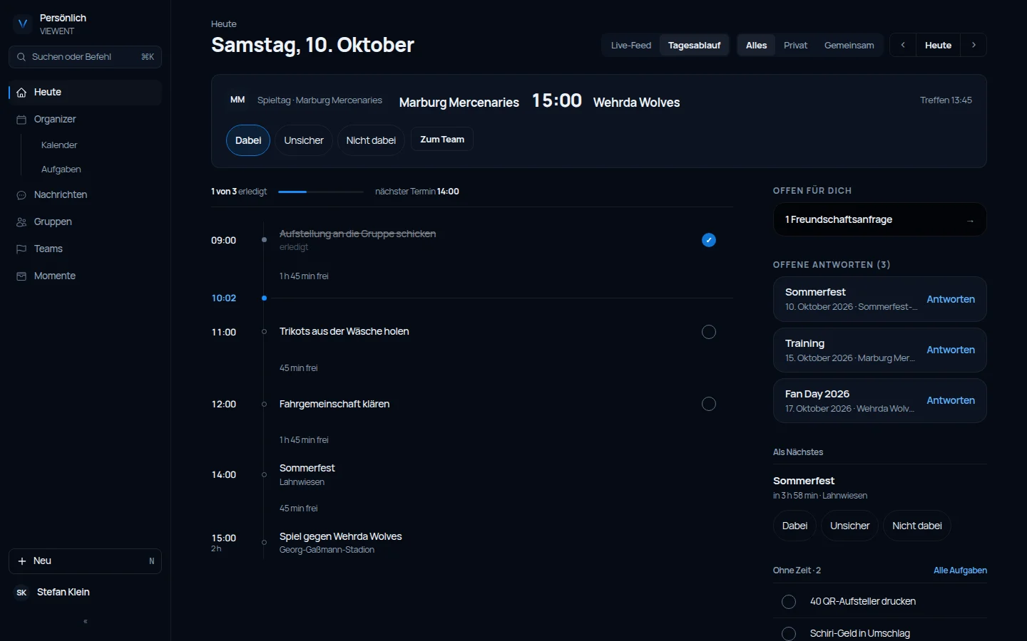 Today: a day's dates and tasks